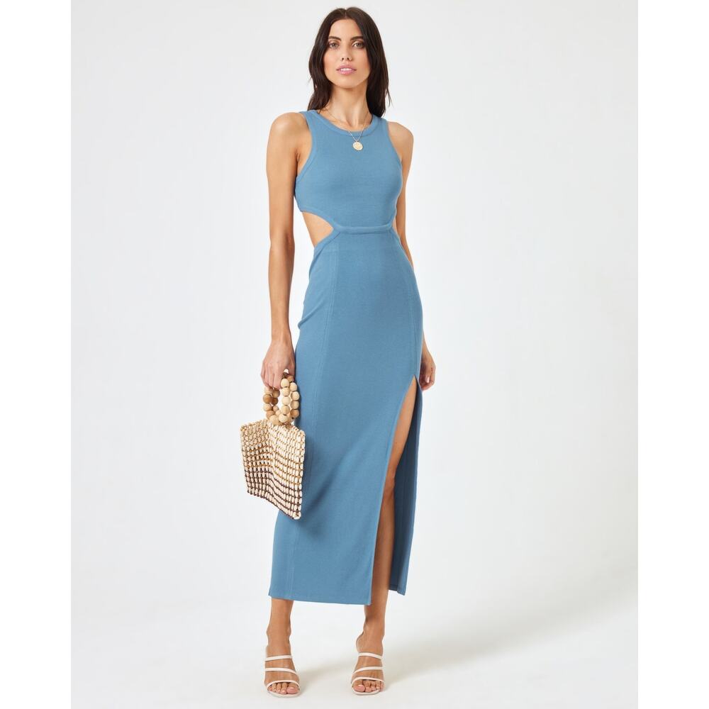 L*SPACE Women's Size XL Offshore Blue Sleeveless Ribbed Knit Back Cut Out